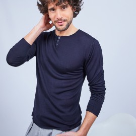 Pull col tunisien en coton cachemire - Honura 6440 marine - 05 Bleu marine