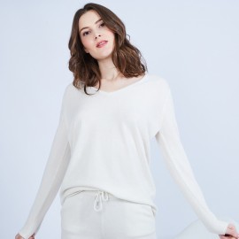 Pull en cachemire col V - Happy 6360 perle - 82 écru