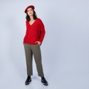 Pull ample col V en laine et soie - Baba 6680 ecarlate - 52 Rouge