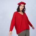 Pull ample col V en laine et soie - Baba 6680 ecarlate - 52 Rouge