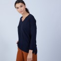 Pull col V en laine mérinos emmanchure droite - Bernice 6640 marine - 05 Bleu marine