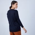 Pull col V en laine mérinos emmanchure droite - Bernice 6640 marine - 05 Bleu marine
