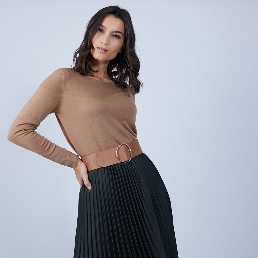 Pull col rond avec fente en laine mérinos - Betina 6630 camel - 88 Camel Pull col rond avec fente en laine mérinos - Betina 6630 camel - 88 Camel