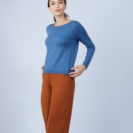 Pull col rond avec fente en laine mérinos - Betina 6641 crique - 84 Bleu pétrole