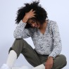 Pull col V chiné - Promesse 6738 gris - 11 Gris clair