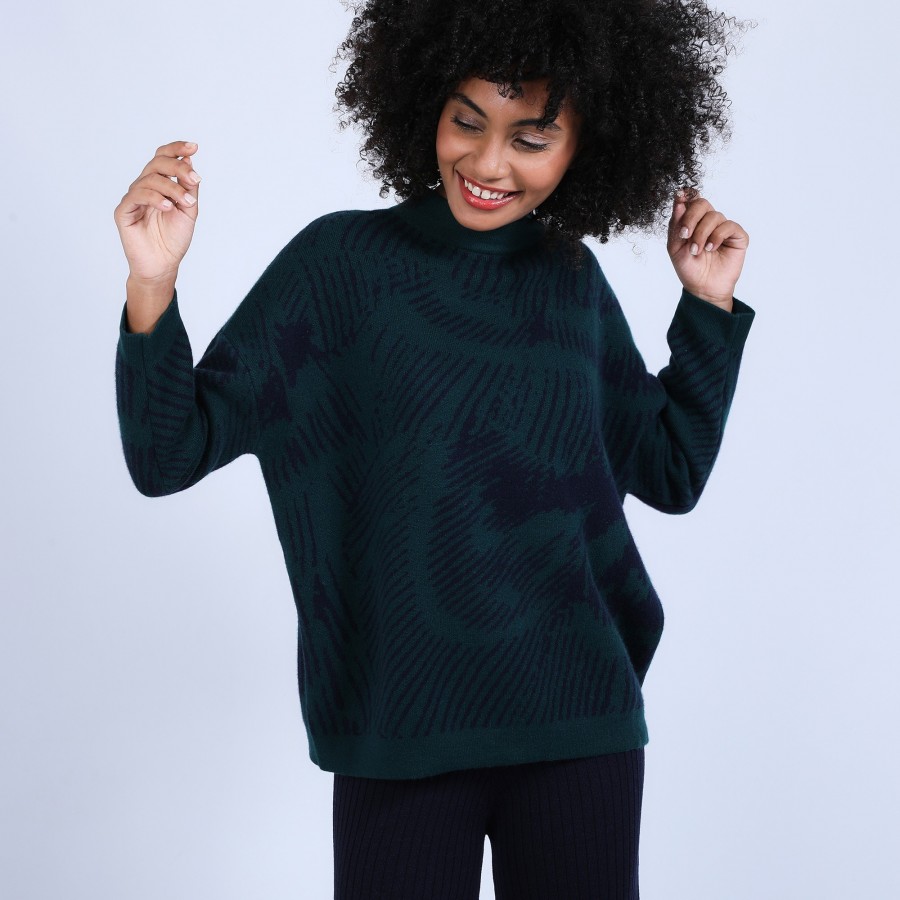 Pull effet graphique en cachemire - Sandra 6701 emeraude/marine - 21 Vert foncé Pull effet graphique en cachemire - Sandra 6701 emeraude/marine - 21 Vert foncé