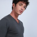 Pull col V en laine mérinos - Badyss 6611 gris anthracite - 10 gris foncé