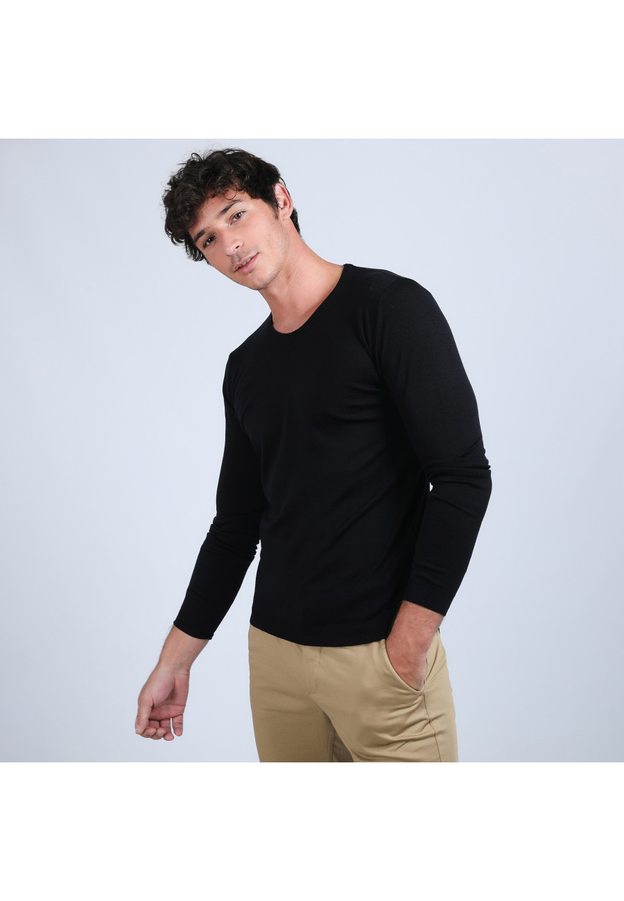 Pull col rond en laine mérinos - Bardem 6610 noir - 01 Noir Pull col rond en laine mérinos - Bardem 6610 noir - 01 Noir
