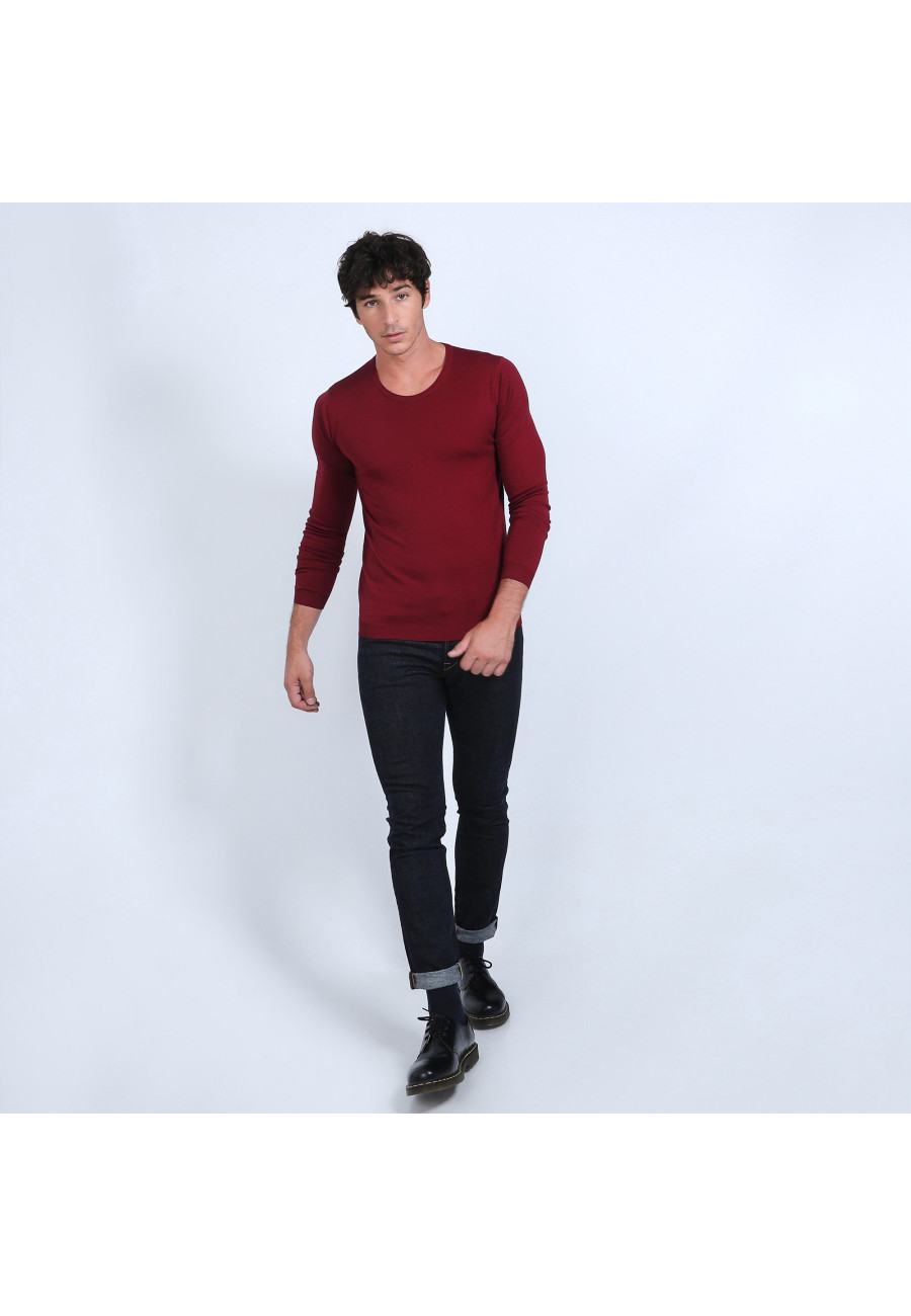 Pull col rond en laine mérinos - Bardem 6681 rouge - 51 bordeaux Pull col rond en laine mérinos - Bardem 6681 rouge - 51 bordeaux