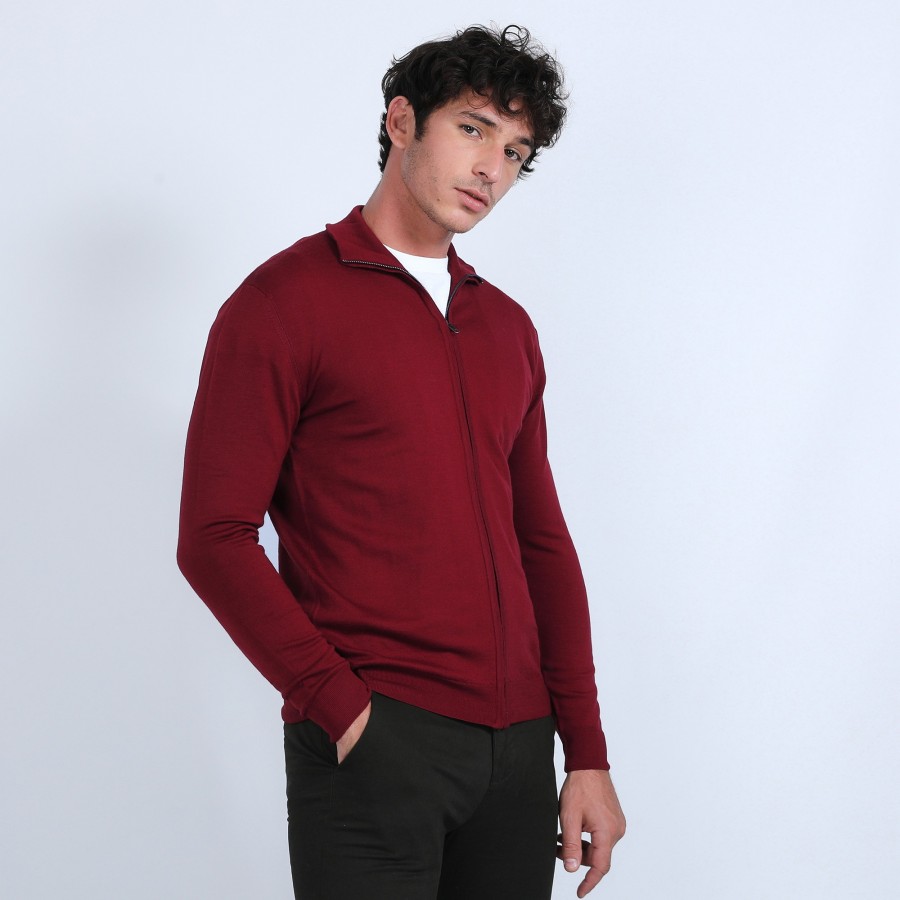 Gilet zippé en laine mérinos - Bastian 6681 ROUGE - 51 Bordeaux Gilet zippé en laine mérinos - Bastian 6681 ROUGE - 51 Bordeaux