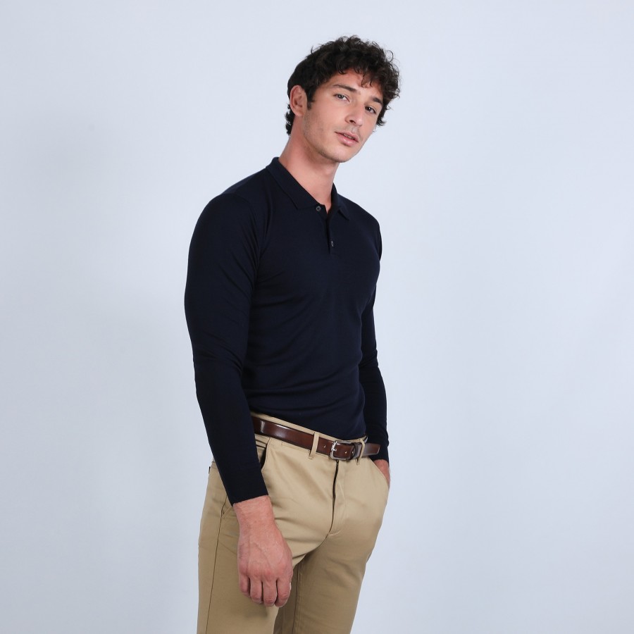 Pull col polo en laine mérinos - Beni 6640 marine - 05 bleu marine Pull col polo en laine mérinos - Beni 6640 marine - 05 bleu marine