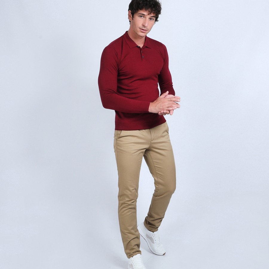 Pull col polo en laine mérinos - Beni 6681 rouge - 51 bordeaux Pull col polo en laine mérinos - Beni 6681 rouge - 51 bordeaux
