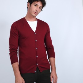 Gilet boutonné en laine mérinos - Brad 6681 rouge - 51 bordeaux