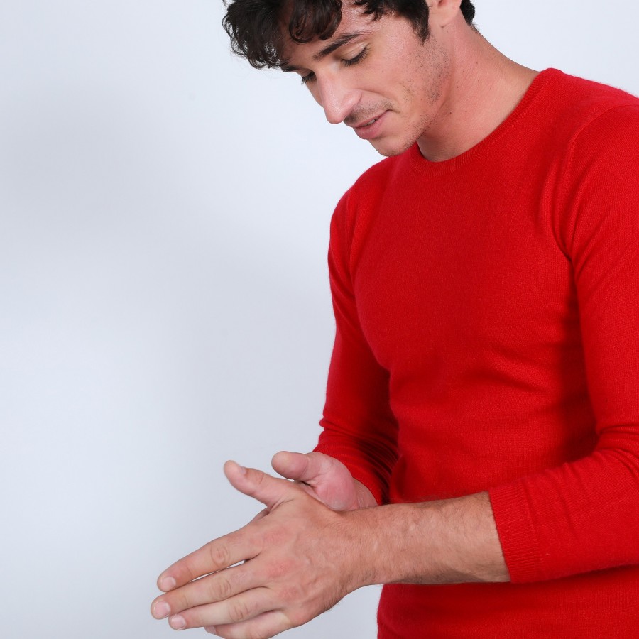 Pull col rond en cachemire - Benoit 6680 ecarlate - 52 rouge Pull col rond en cachemire - Benoit 6680 ecarlate - 52 rouge