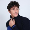 Pull cachemire col roulé tricolore - Rapière 6730 navy/noir/bleu dur - 05 bleu marine