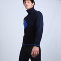 Pull cachemire col roulé tricolore - Rapière 6730 navy/noir/bleu dur - 05 bleu marine