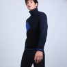 Pull cachemire col roulé tricolore - Rapière 6730 navy/noir/bleu dur - 05 bleu marine