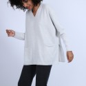 Pull en cachemire ample col V - Olyvia 6612 gris clair - 11 Gris clair