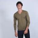 Pull col V en laine mérinos - Badyss 6650 kaki -83 kaki