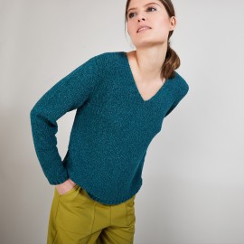 BLOVIS - PULL COL V  SOIE LAINE ET COTON
