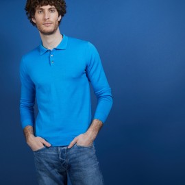 Pull col polo en 100% laine mérinos - Beni 6843 azur - 06 Bleu moyen