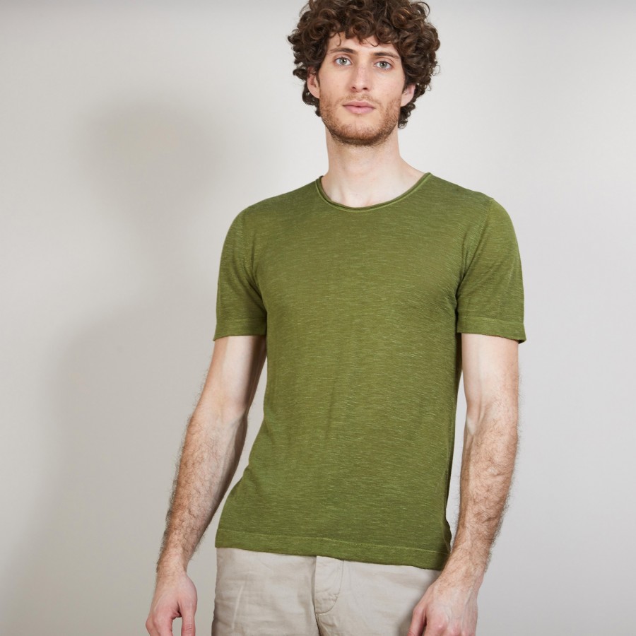T-shirt col rond en lin flammé - Boséa 6851 maquis - 83 Kaki T-shirt col rond en lin flammé - Boséa 6851 maquis - 83 Kaki