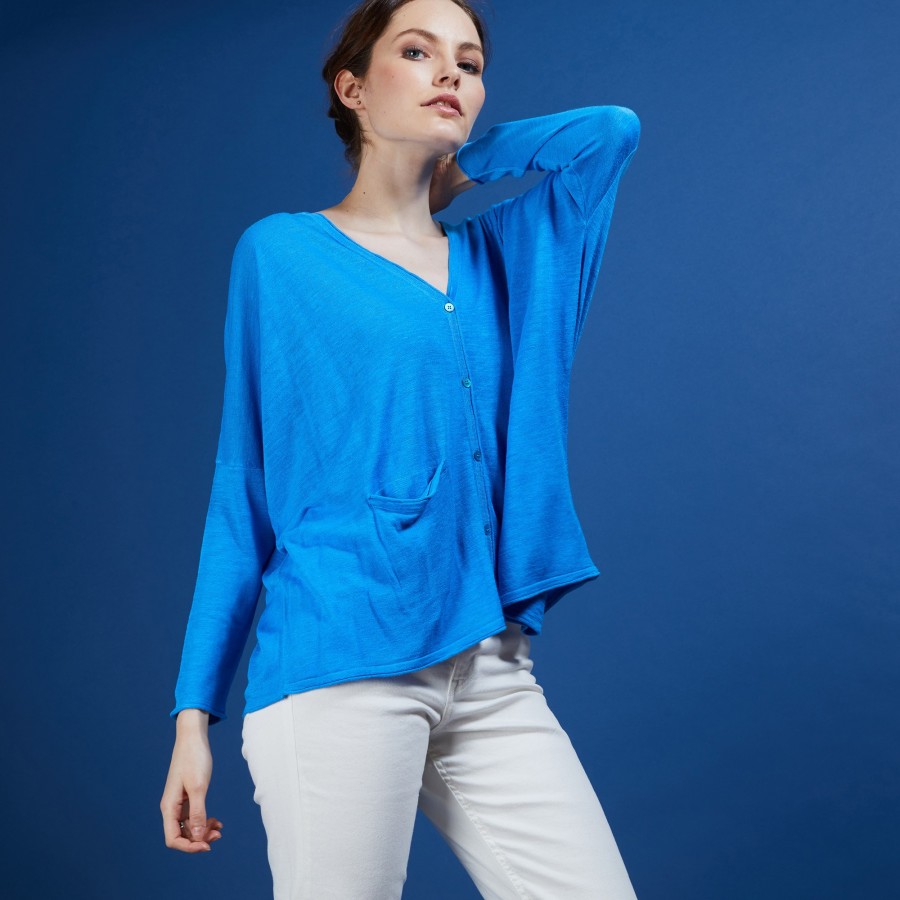 Long gilet en lin - Ballon 6843 AZUR 06 BLEU MOYEN Long gilet en lin - Ballon 6843 AZUR 06 BLEU MOYEN