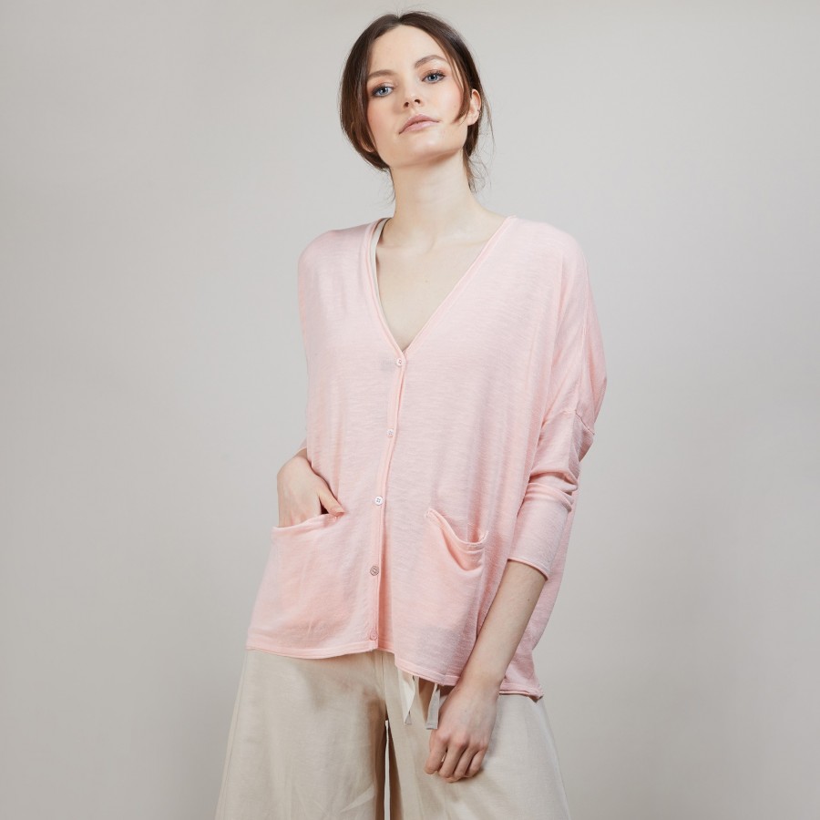 Long gilet en lin - Ballon 6882 AUBEPINE 24 ROSE CLAIR Long gilet en lin - Ballon 6882 AUBEPINE 24 ROSE CLAIR