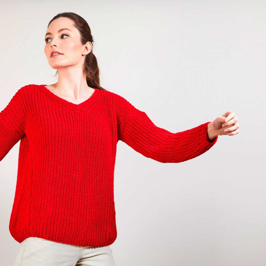 Pull col V en soie laine coton - Bulle 6880 pavot - 52 Rouge Pull col V en soie laine coton - Bulle 6880 pavot - 52 Rouge