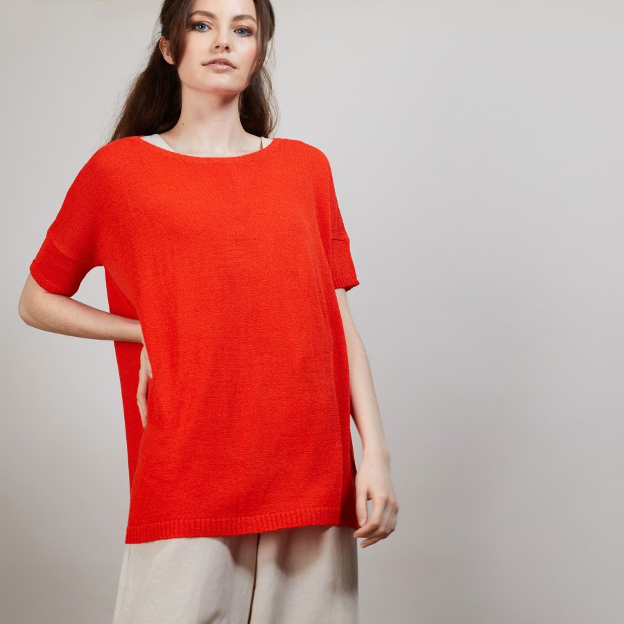 T-shirt col rond en viscose crepe - Bibiche 6883 flamine - 15 Orange T-shirt col rond en viscose crepe - Bibiche 6883 flamine - 15 Orange