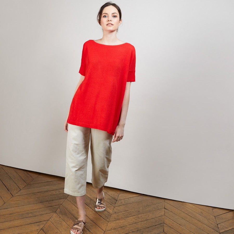 T-shirt col rond en viscose crepe - Bibiche 6880 pavot - 52 Rouge T-shirt col rond en viscose crepe - Bibiche 6880 pavot - 52 Rouge