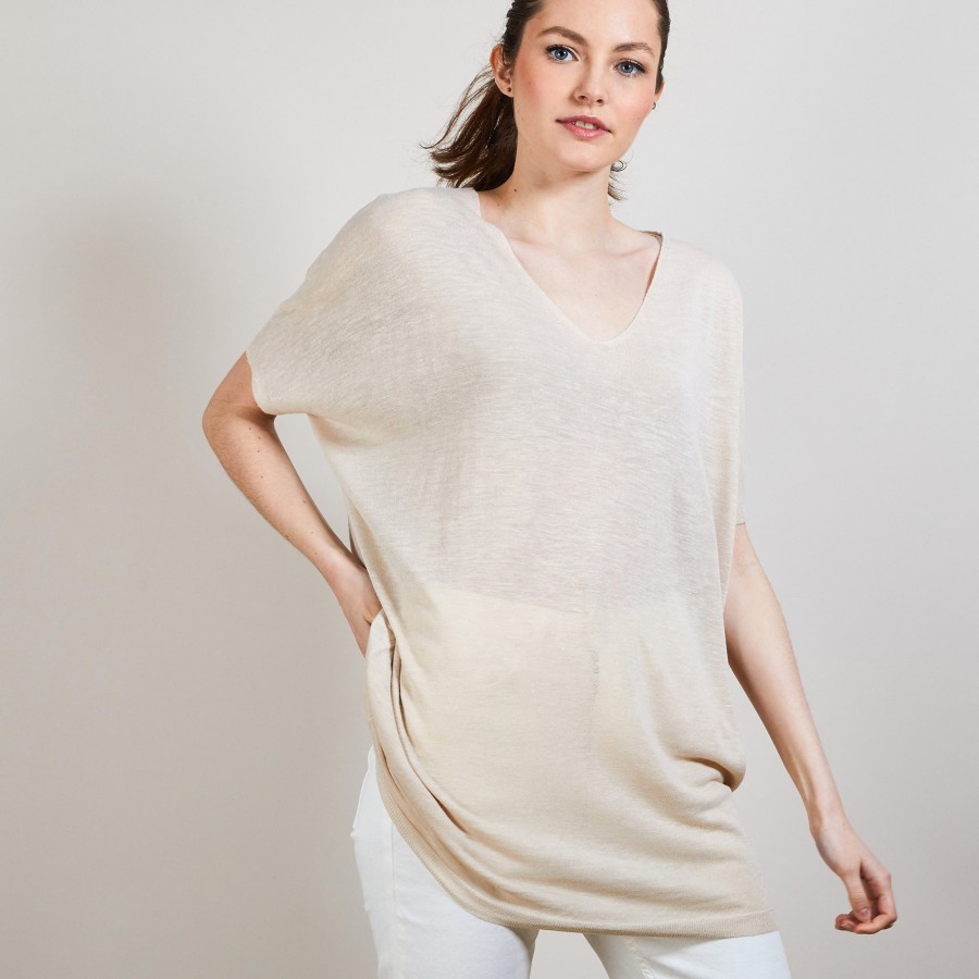 T-shirt long en lin flammé - Bil 6801 beige - 12 Beige clair T-shirt long en lin flammé - Bil 6801 beige - 12 Beige clair