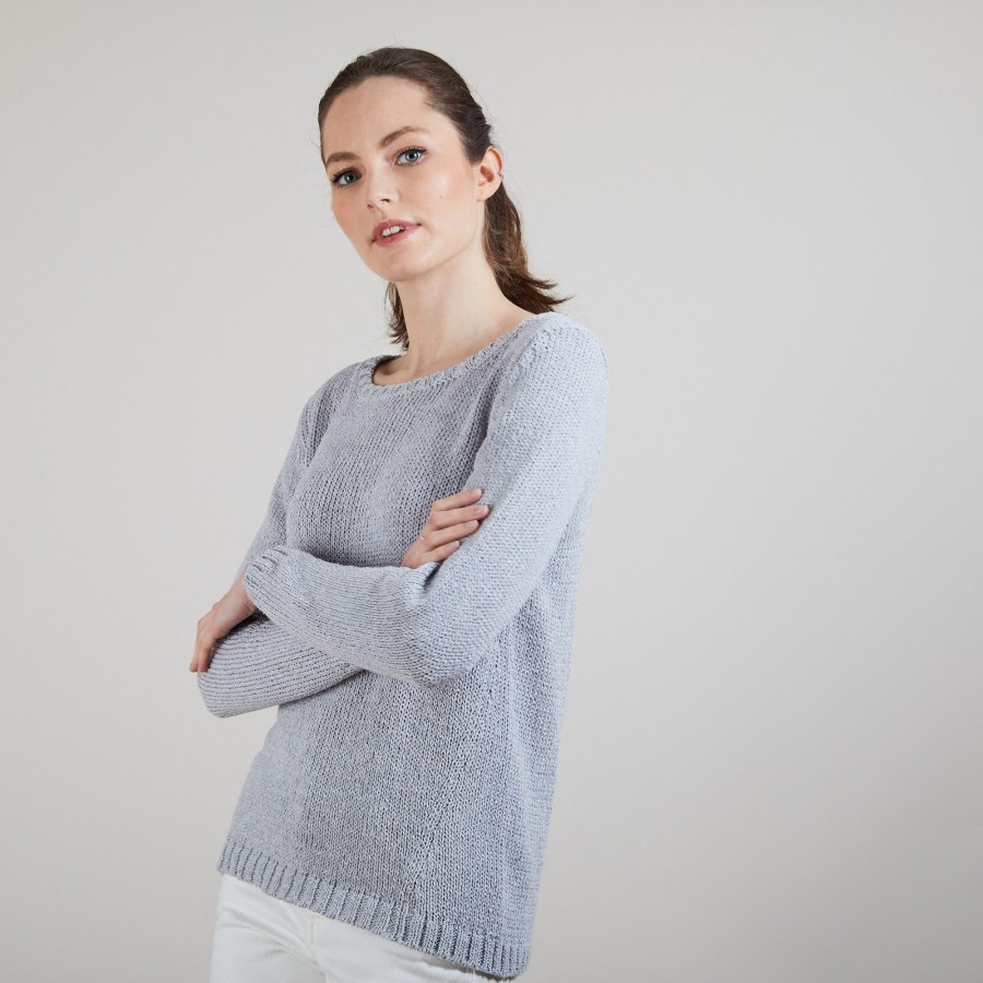 Pull col rond en soie coton et laine - Benji 6811 gris clair - 11 Gris clair Pull col rond en soie coton et laine - Benji 6811 gris clair - 11 Gris clair