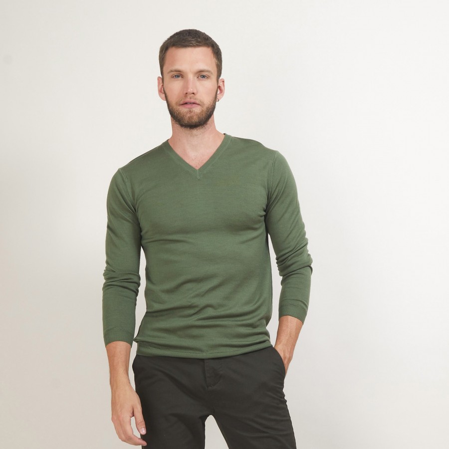 Pull col V en laine - Badyss 7050 bronze - 83 Kaki Pull col V en laine - Badyss 7050 bronze - 83 Kaki