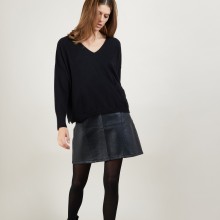 Pull court col V en cachemire - Balba 7010 noir - 01 Noir