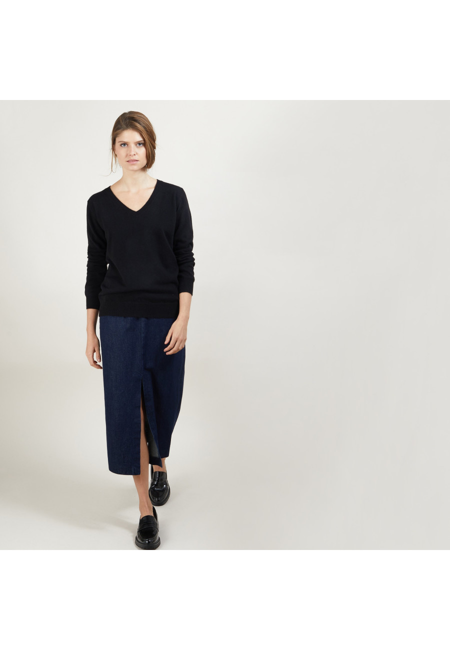 Pull col V en cachemire - Bertille 7010 noir - 01 Noir Pull col V en cachemire - Bertille 7010 noir - 01 Noir