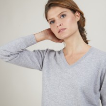 Pull col V en cachemire - Bertille 7013 vapeur - 09 Gris moyen