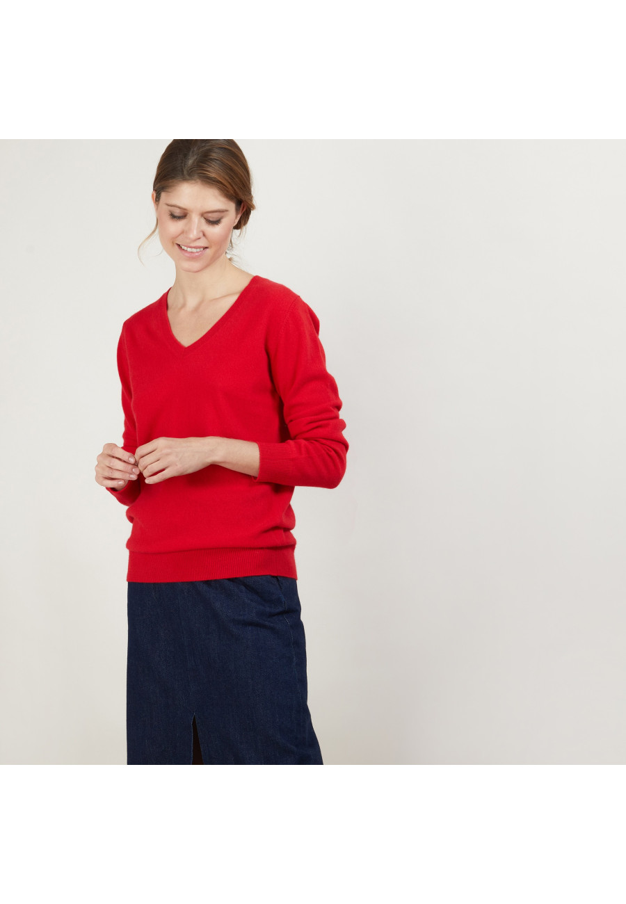 Pull col V en cachemire - Bertille 7080 dahlia - 52 Rouge Pull col V en cachemire - Bertille 7080 dahlia - 52 Rouge
