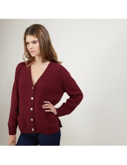 Cardigan en col V en laine et soie - Bilan 7082 grenat - 51 Bordeaux