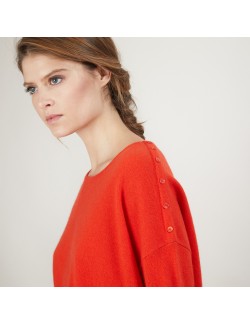 Pull ample en cachemire boutons épaule - Brook 7081 fusion - 15 Orange