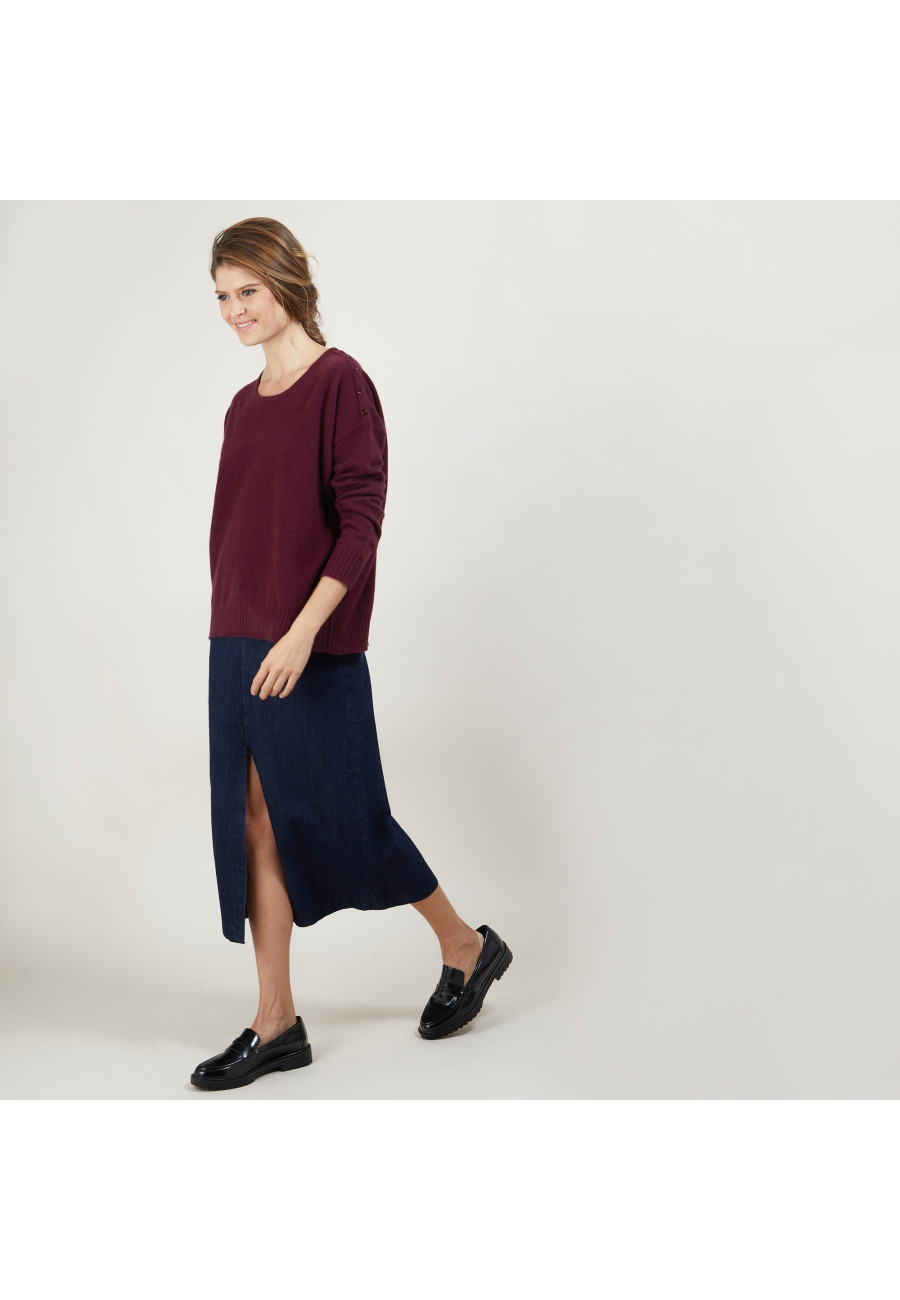 Pull ample en cachemire boutons épaule - Brook 7085 damas - 18 Violet foncé Pull ample en cachemire boutons épaule - Brook 7085 damas - 18 Violet foncé