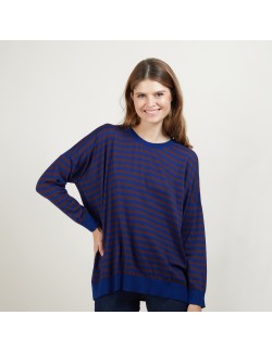 Pull rayé en laine - Felicia 7146 frégate/écorce - 47 Marron foncé