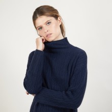 Robe mailles torsadées en cachemire 4 fils - Gisele 7040 marine - 05 Bleu marine