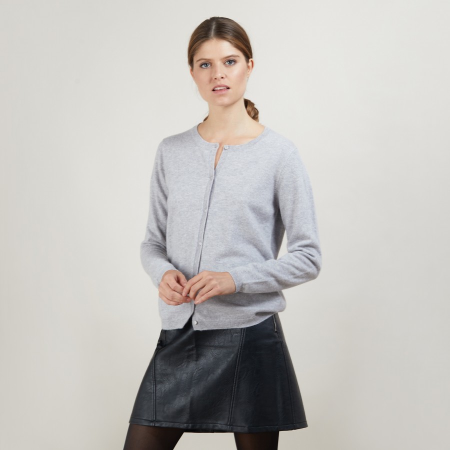 Cardigan col rond en cachemire - Balletto - 7013 vapeur - 09 Gris moyen Cardigan col rond en cachemire - Balletto - 7013 vapeur - 09 Gris moyen