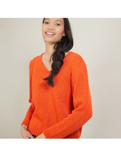 Pull col v en laine et soie - Blovis 7081 fusion - 15 Orange