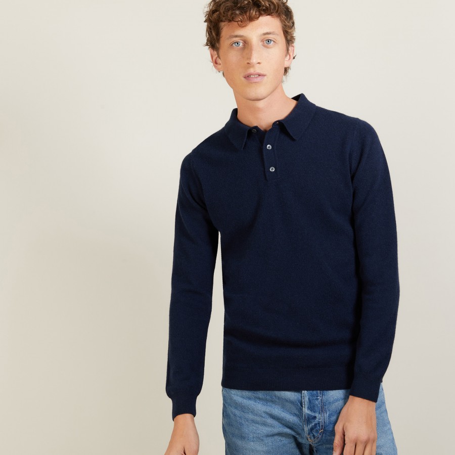 long-sleeved polo shirt in 100% cashmere-BILLY long-sleeved polo shirt in 100% cashmere-BILLY