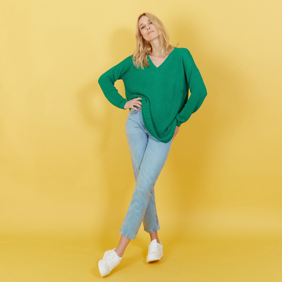 Grand pull col v en grosse maille - Balata 7213 givre - 11 Gris clair Grand pull col v en grosse maille - Balata 7213 givre - 11 Gris clair