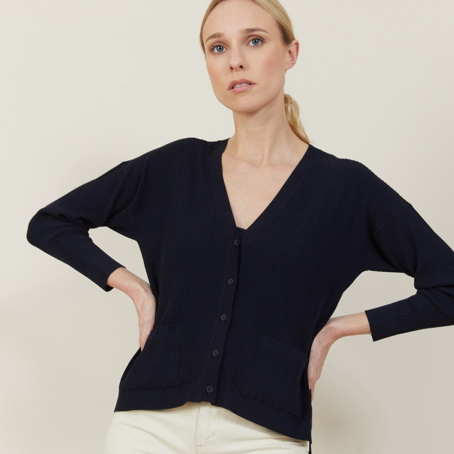 Cardigan court à côtes - Bolivar 7240 marine - 05 Bleu marine Cardigan court à côtes - Bolivar 7240 marine - 05 Bleu marine