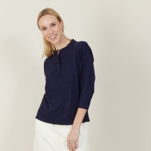 Pull col boutonné en lin cachemire - Naza 7240 marine - 05 Bleu marine