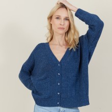 Grand cardigan à poches en grosse maille - Marilou 7241 corsaire - 06 Bleu moyen